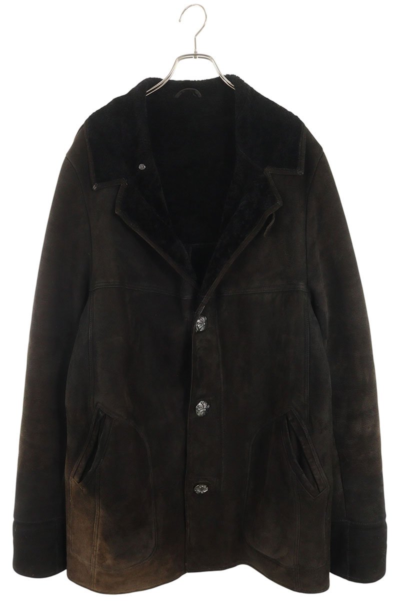 Cross Ball Button Shearling Leather Coat