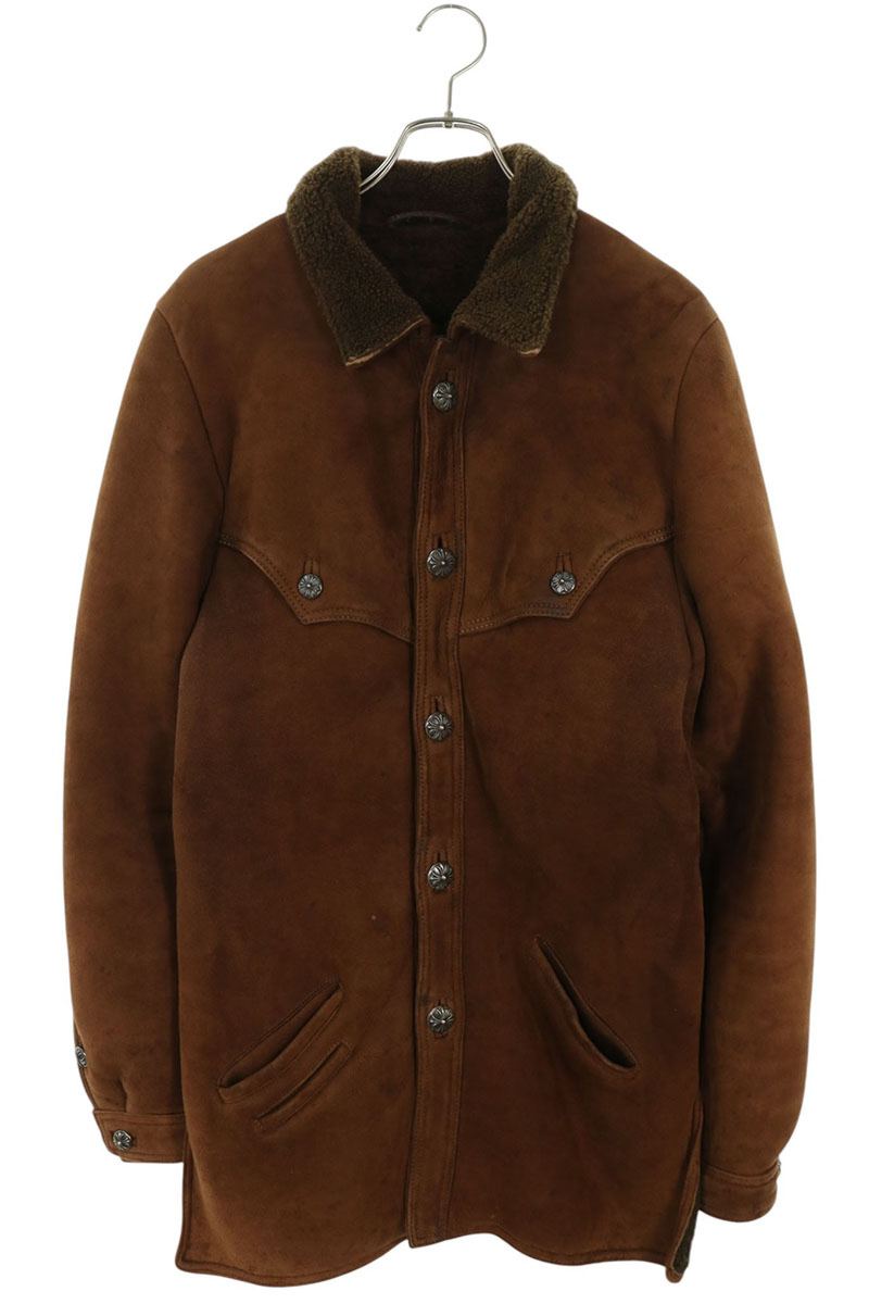 Cross Ball Button Shearling Leather Coat