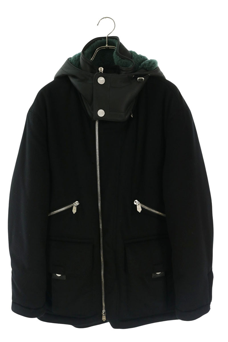 Lamb Leather Hooded Quilted Cashmere Zip Coat