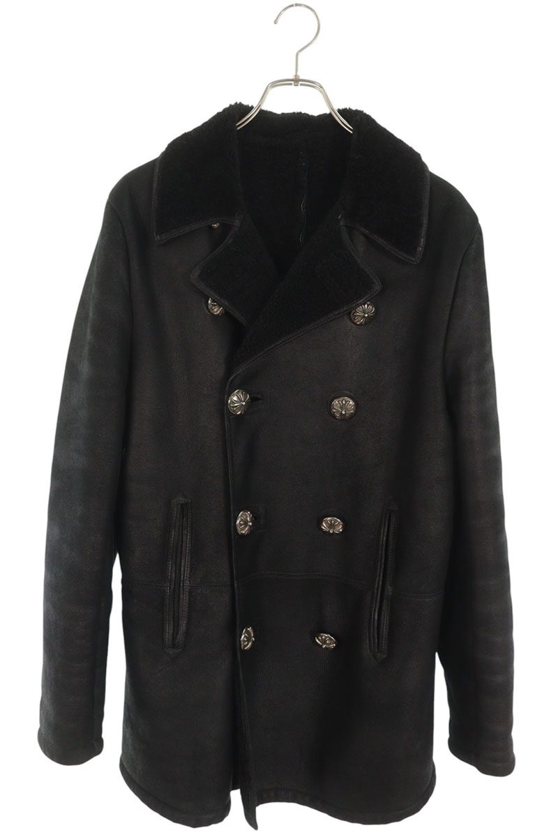 Cross Ball Button Shearling Leather Coat