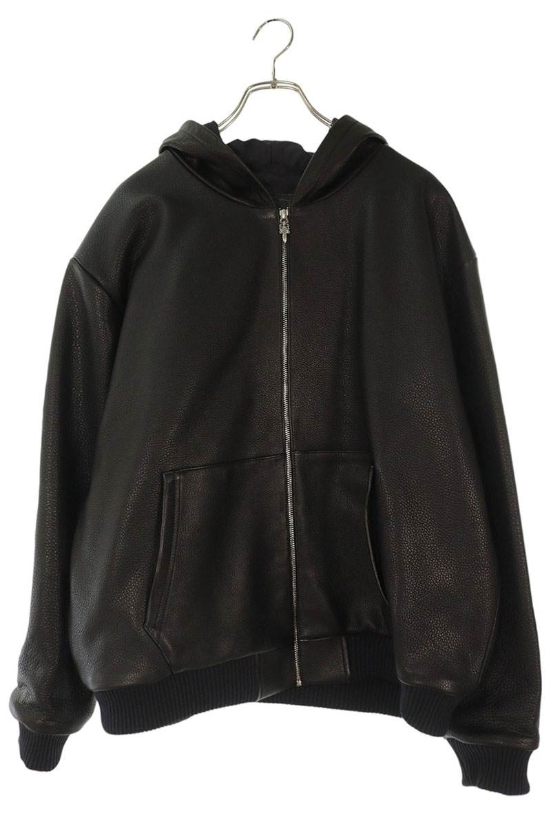 English Logo Patch Dagger Zip Up Hoodie Leather Blouson
