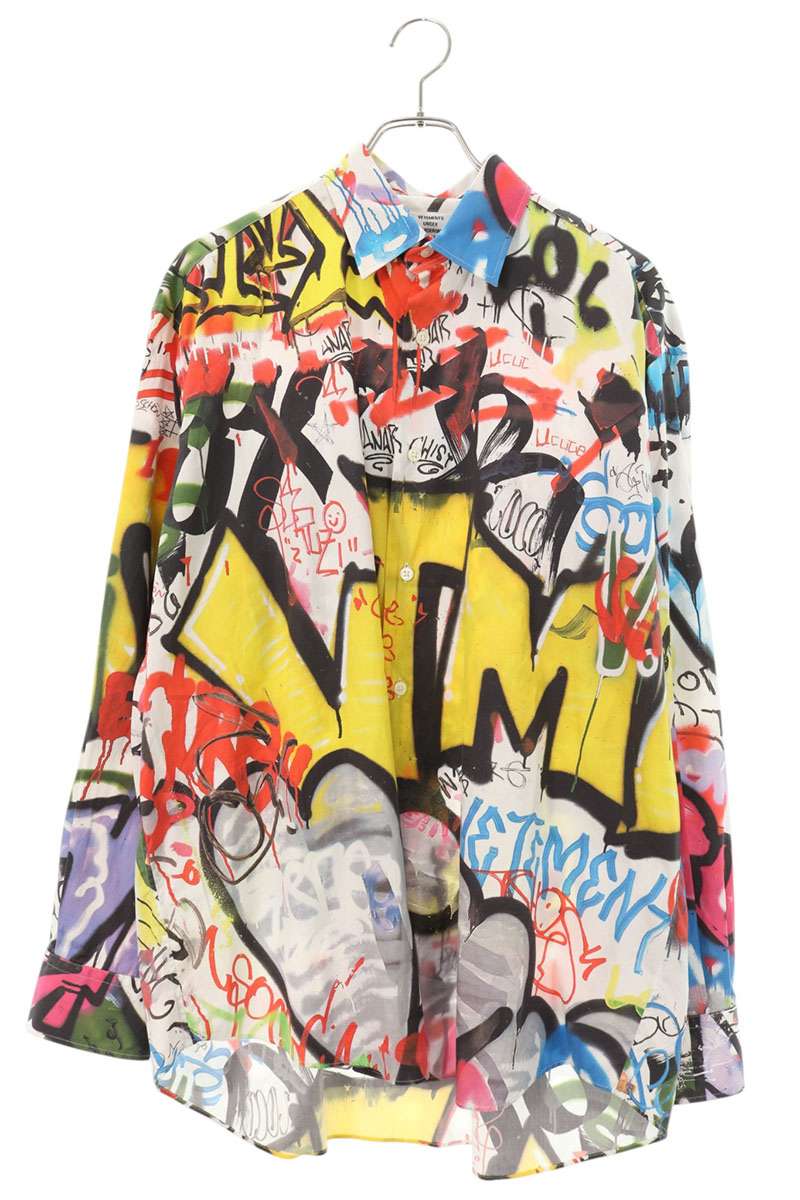 VETEMENTS グラフィティデザイン総柄プリント長袖シャツ