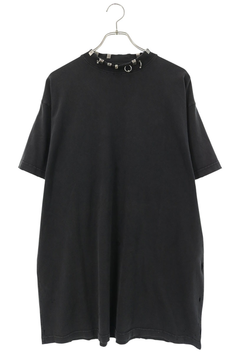 BALENCIAGA ピアス装飾ダメージ加工クルーネックTシャツ