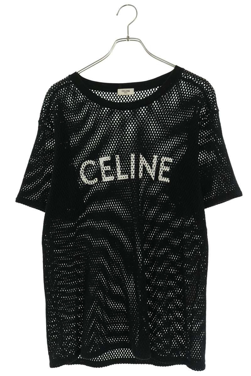 CELINE ロゴプリントメッシュクルーネックTシャツ