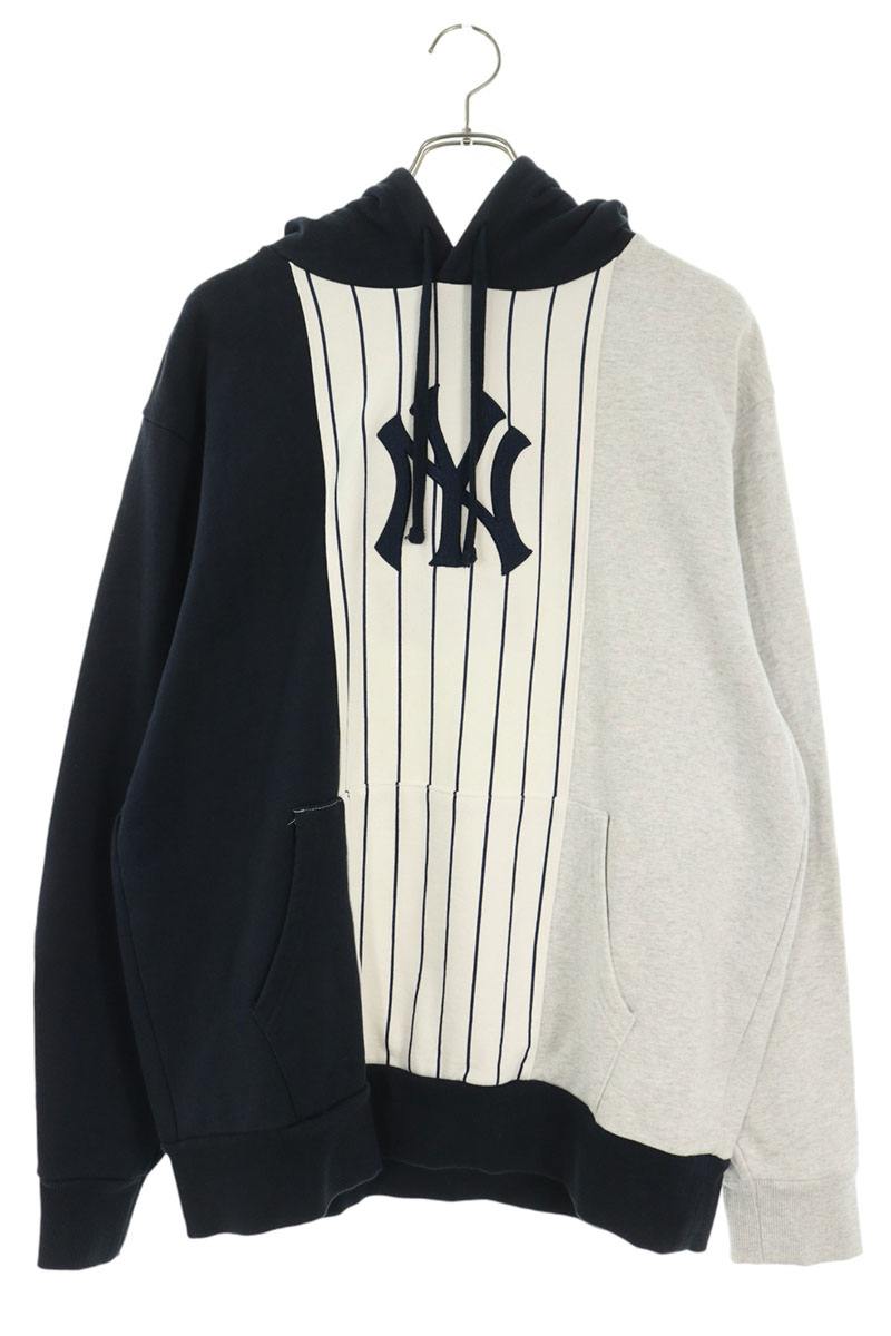 KITH ×MLB NY刺繍ストライププルオーバーパーカー