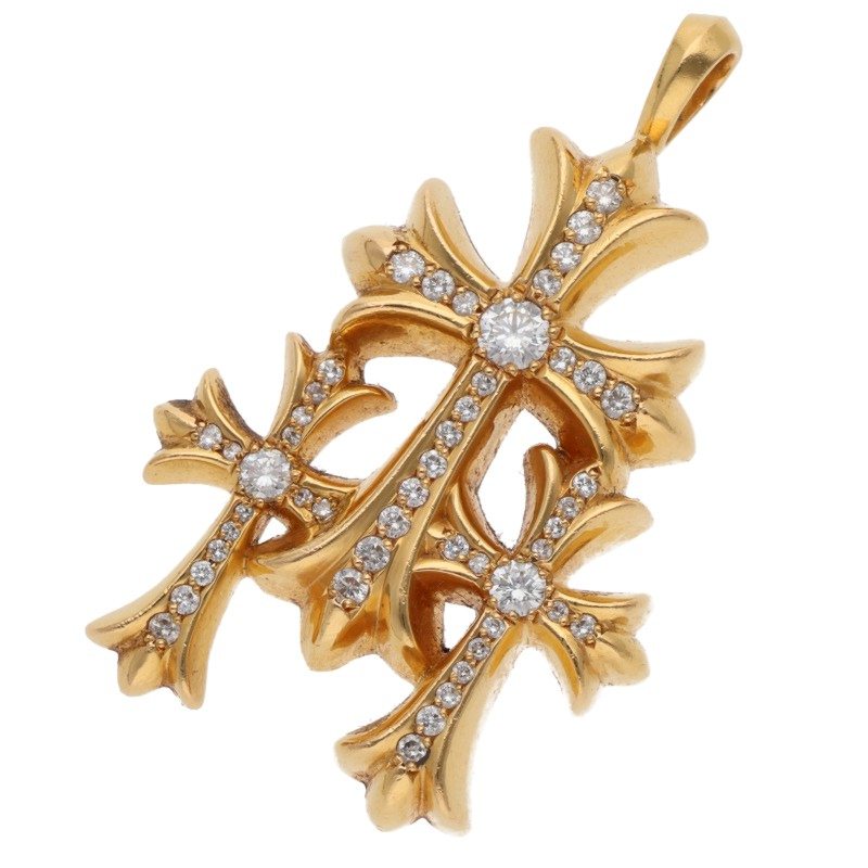 22K 3 CH CRS SML P/DMND W/CNTR STN / Triple CH Cross Small