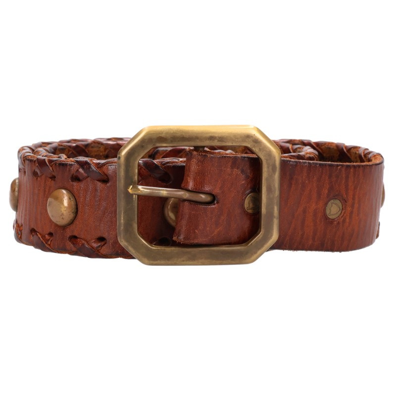 丸形Studs編み込みLeather Belt