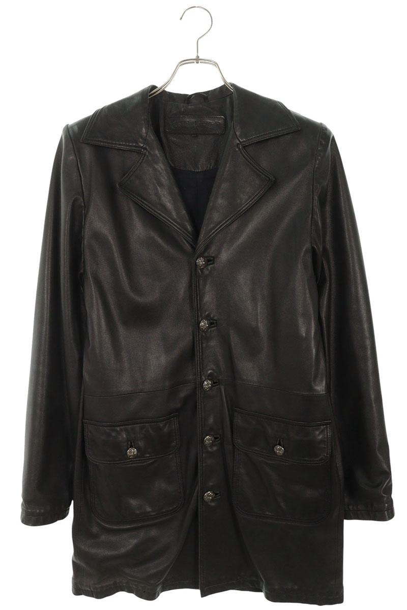 Cross Ball Button Leather Coat